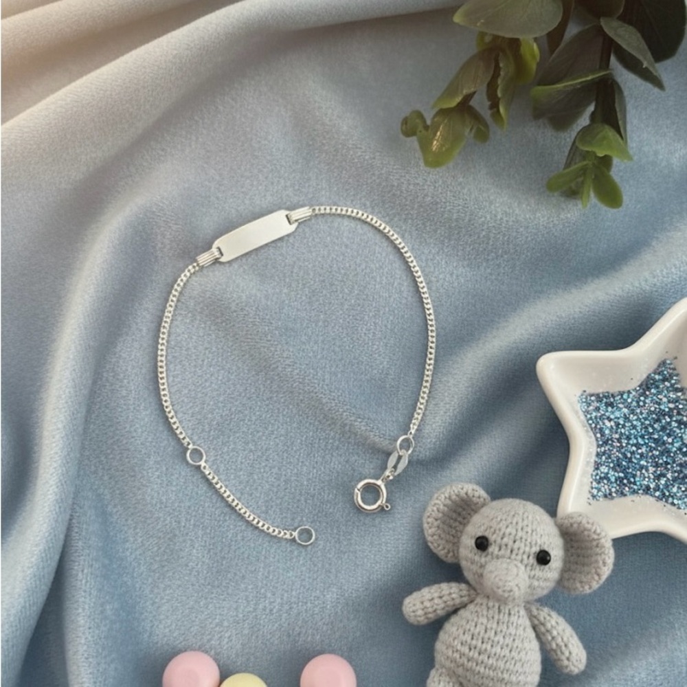 925 Sterling Silver Baby ID Bracelet Curb Chain 5"+1" Newborn Toddler